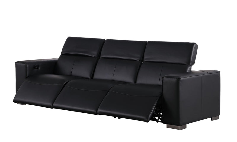 Top Grain Leather Reclining Metal USB Sofa (720307) - Black