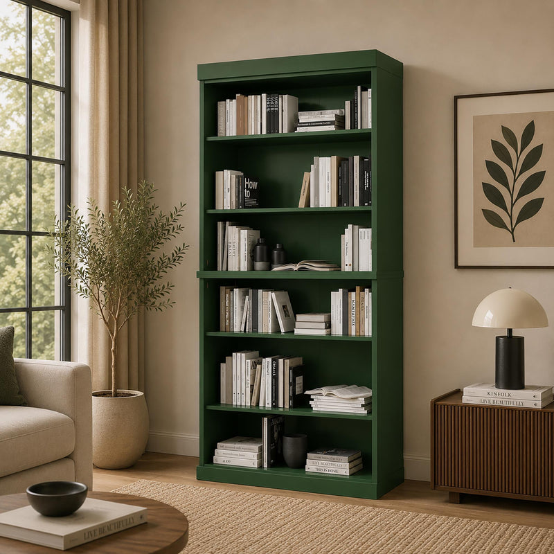 Adjustable Six Tier Library Bookcase - Green