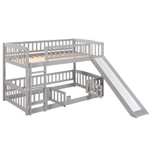 Load image into Gallery viewer, Bunk Bed with Slide,Twin Over Twin Low Bunk Bed with Fence and Ladder for Toddler Kids Teens Grey
