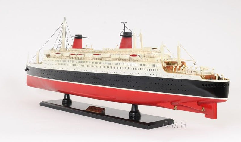 SS France Boat Hand Painted Decorative Boat - Black / Red