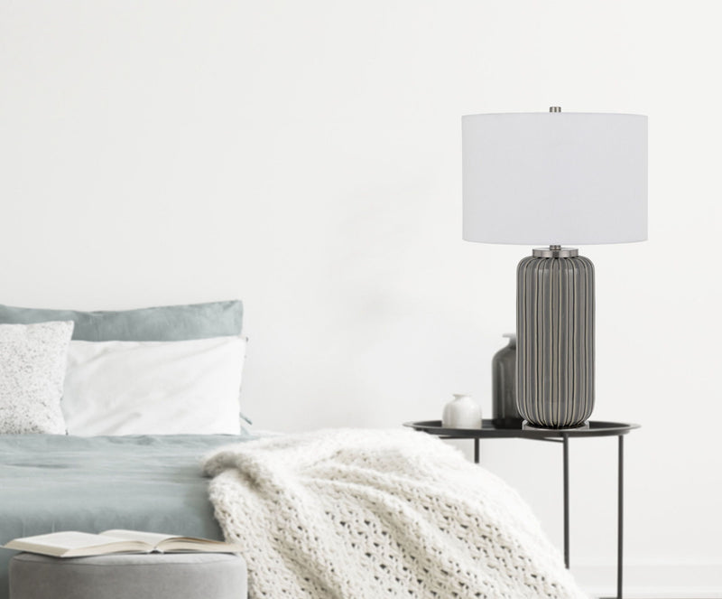 Metal Cylinder Table Lamp With White Drum Shade - Gray
