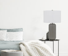Load image into Gallery viewer, Metal Cylinder Table Lamp With White Drum Shade - Gray
