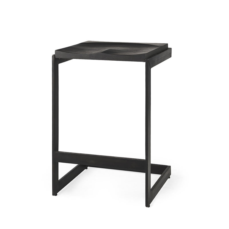 Solid Wood And Metal Backless Counter Height Bar Chair - Black