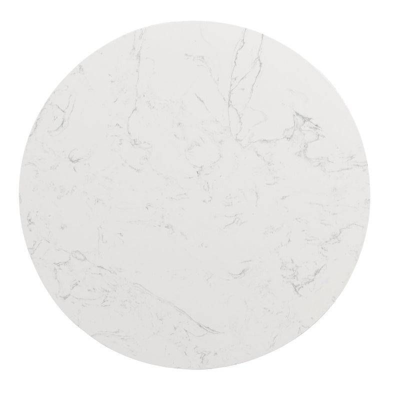 Faux Marble Steel Round Pedestal Coffee Table - White / Black
