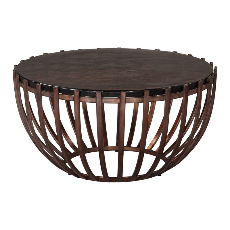 Glass Iron Round Pedestal Coffee Table - Bronze