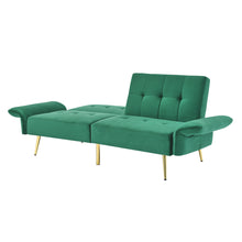 Load image into Gallery viewer, 78&quot; Italian Velvet Futon Sofa Bed, Convertible Sleeper Loveseat Couch with Folded Armrests and Storage Bags for Living Room and Small Space, Green 280g velvet
