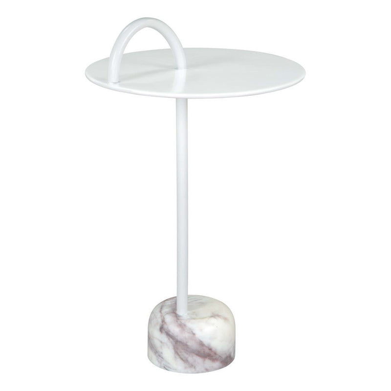 25" Iron And Marble Round Pedestal End Table - White