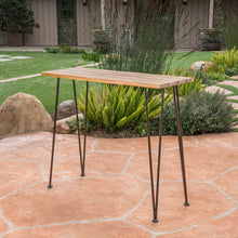 Load image into Gallery viewer, Outdoor Bar Table With Wood Tabletop And Iron Hairpin Legs - Black / Teak
