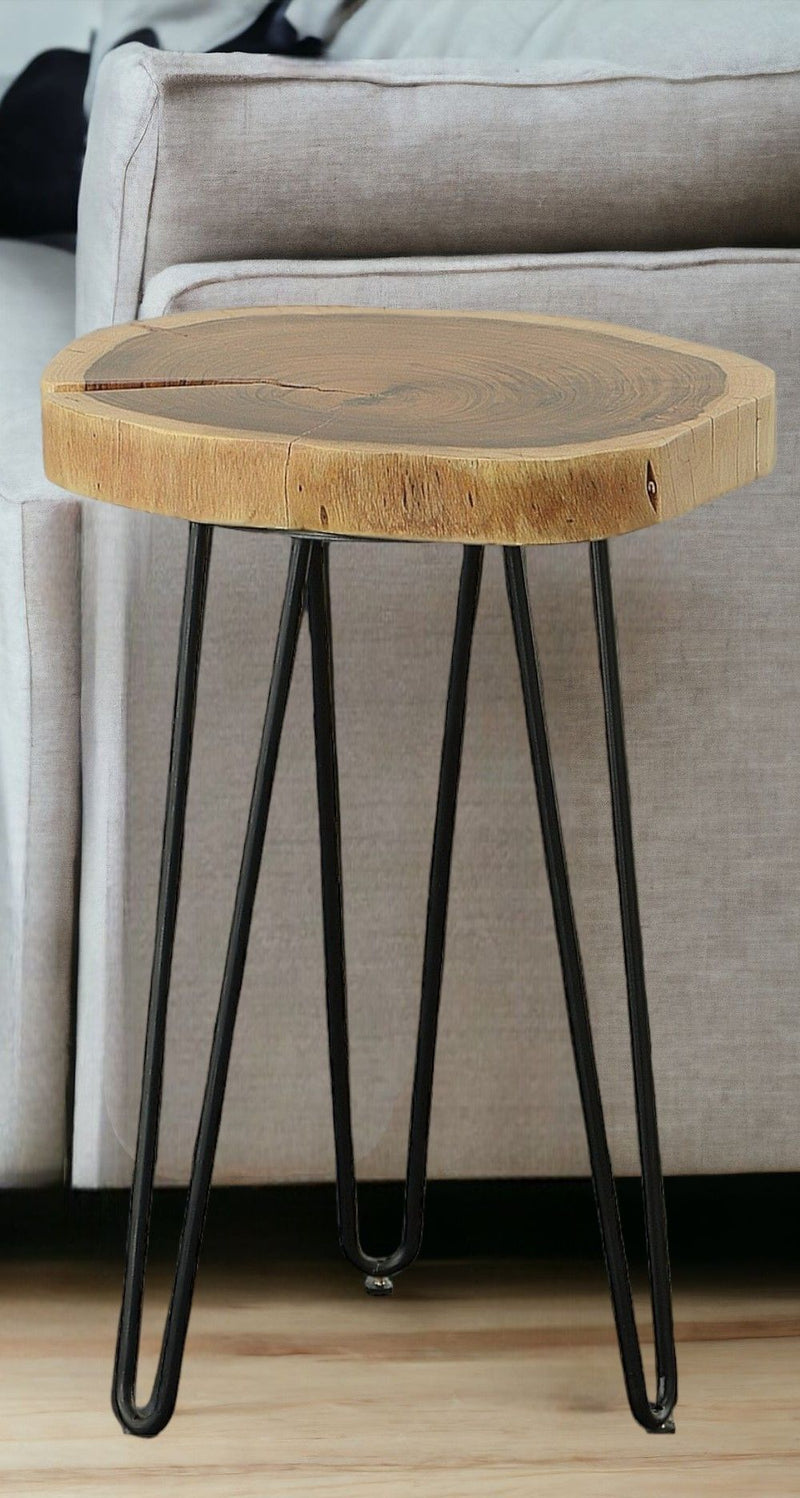 26" Solid Wood And Iron Round End Table - Black