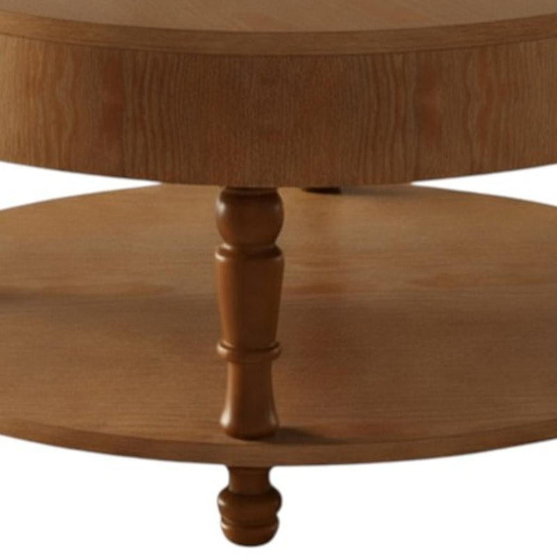 Round Coffee Table With Hidden Storage Shelf - Natural