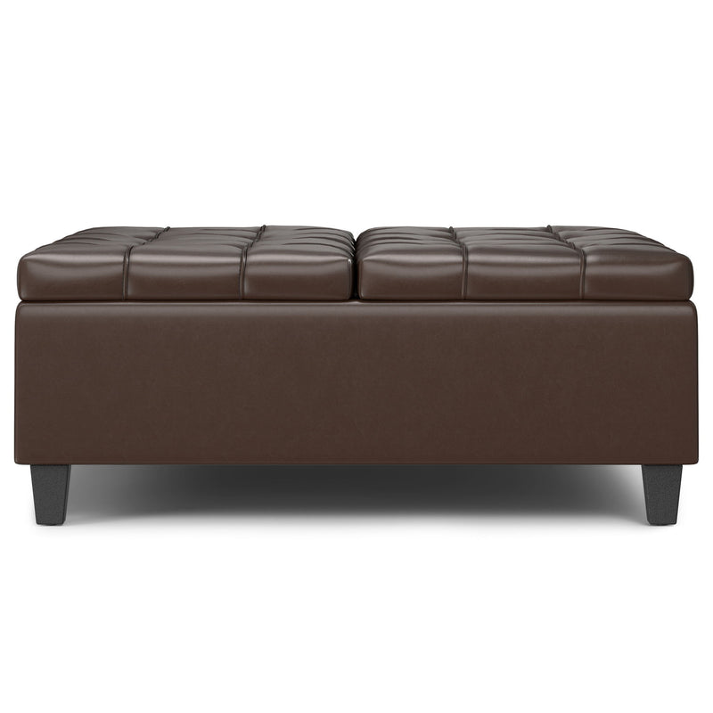40" Leather Cocktail Ottoman With Storage - Brown / Black