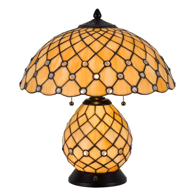 Two Light Round Tiffany Lamp With Dome Shade - Amber / Black