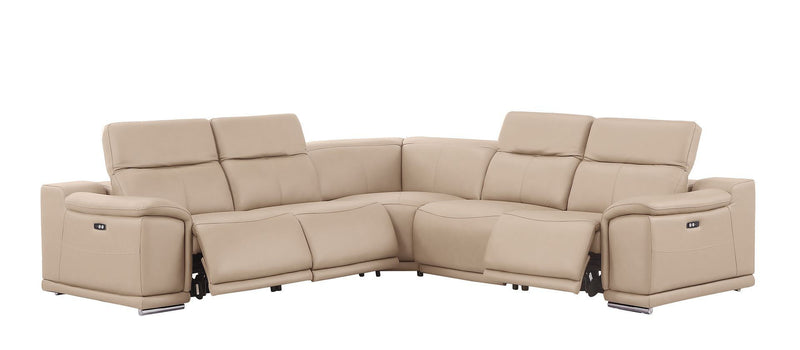 Leather Modular L-Shaped Five Piece Corner Sectional - Beige