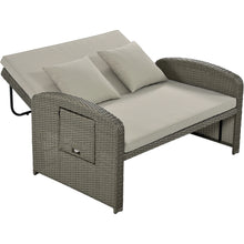 Load image into Gallery viewer, TOPMAX PE Wicker Rattan Double Chaise Lounge, 2-Person Reclining Daybed with Adjustable Back and Cushions, Free Furniture Protection Cover,Gray
