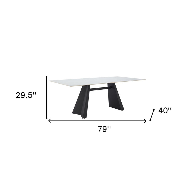 79" Sintered Stone And Steel Double Pedestal Base Dining Table - White