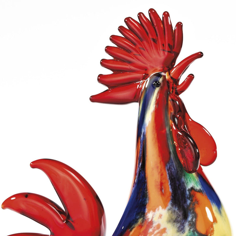 Murano Rooster Figurine Tabletop Sculpture - Red