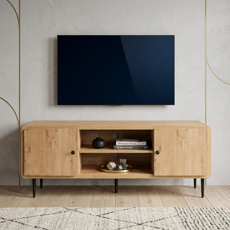 Wood Enclosed Open Storage TV Stand - Oak