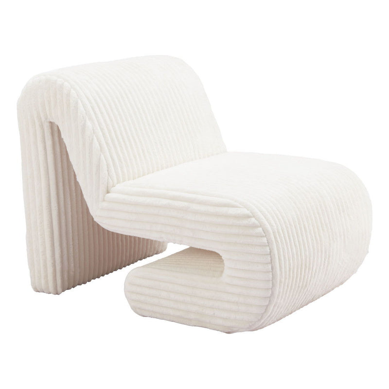 Corduroy Contemporary Shaped Lounge Chair - White