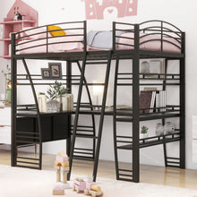 Load image into Gallery viewer, Loft Bed With 4 Layers Of Shelves And L-Shaped Desk, Stylish Metal Frame Bed With A Set Of Sockets, USB Ports And And Wireless Charging
