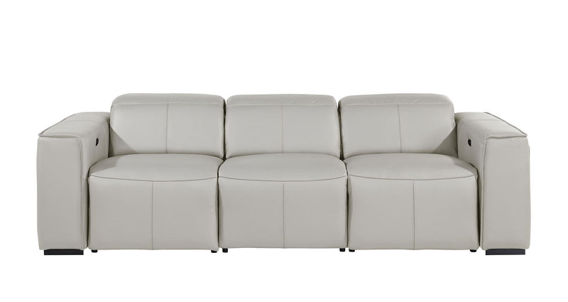 Top Grain Leather Reclining Metal USB Sofa (720389) - Light Gray