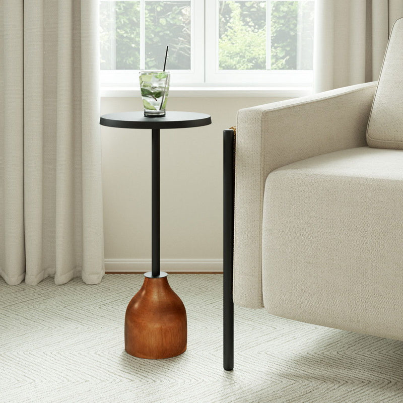 Distressed Iron Solid Wood Round Pedestal End Table (716350) - Black / Brown
