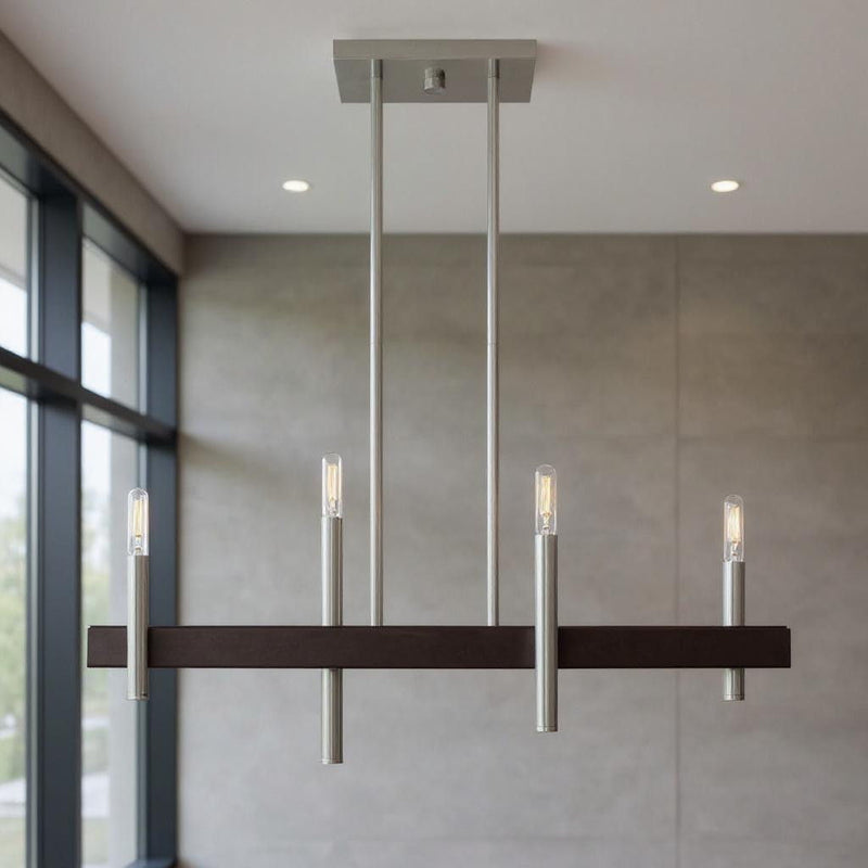 Four Light Dimmable Chandelier With Shades - Nickel