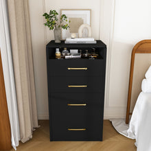 Load image into Gallery viewer, 3 In 1 Vanity Desk With Open Top Mirror, Glass Desktop Makeup Set With 3 Drawers, Compact Dressing Table For Bedroom - Black
