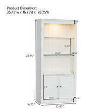 Load image into Gallery viewer, Retro Style Display Bookcase With Adjustable LED Ceiling Light And Tempered Glass Shelves - White
