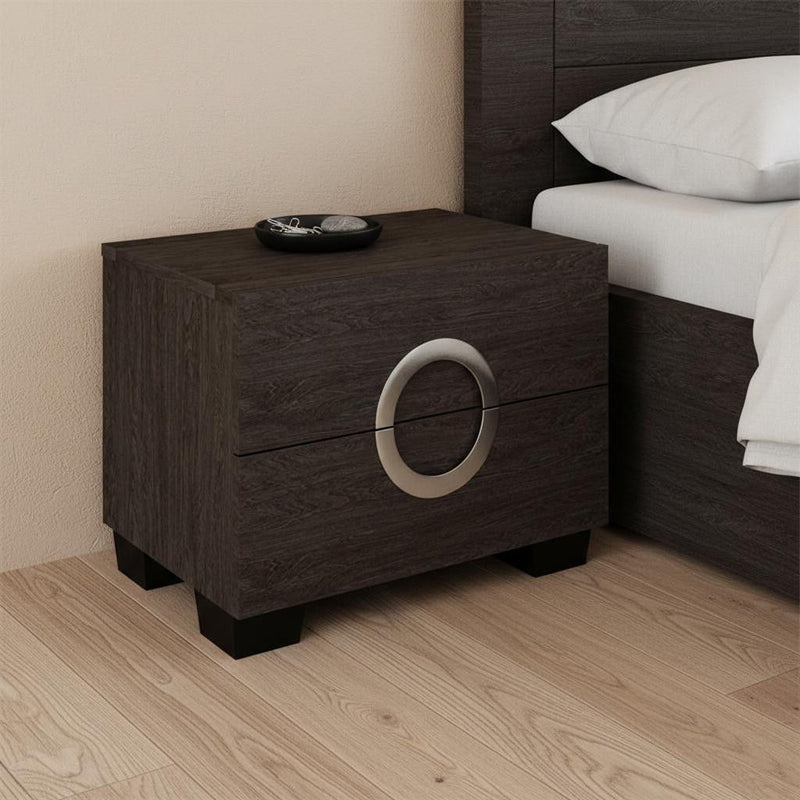 18" Two Drawers Manufactured Wood Mirrored Nightstand - Dark Brown