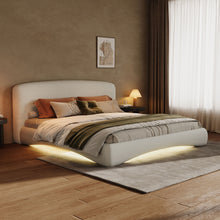 Load image into Gallery viewer, King Curved Upholstered Bed With Smart Ambient Lighting - Cream
