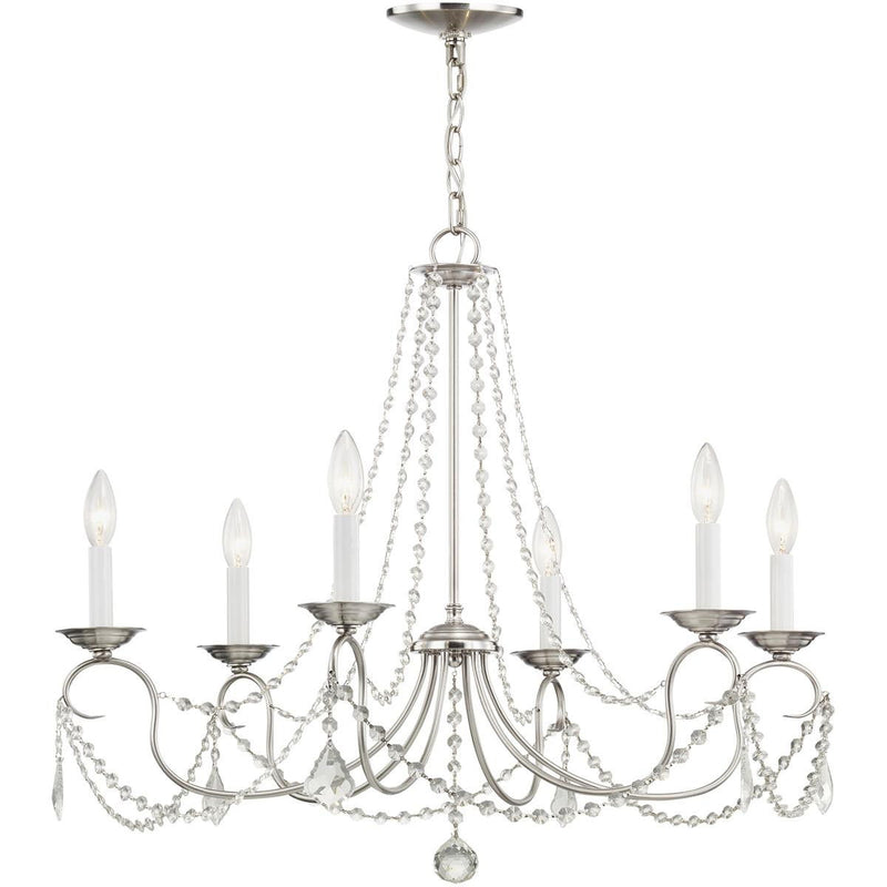 24" Six Light Dimmable Chandelier With Shades - Nickel