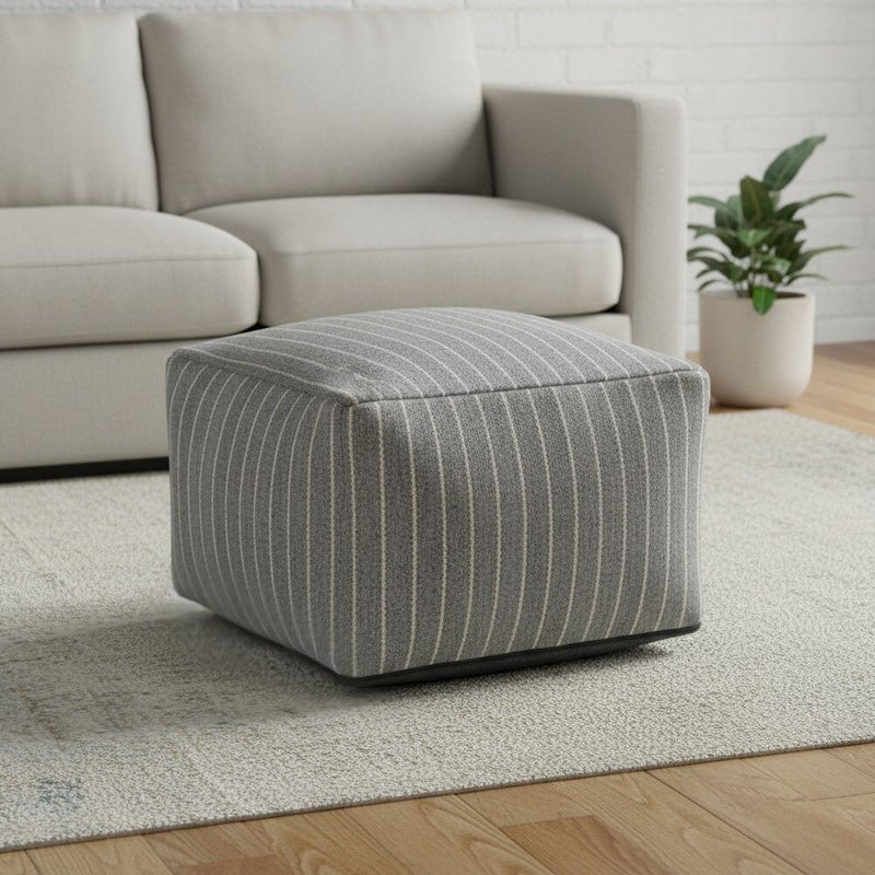 Textural Stripe Cube Pouf Ottoman - Blue / White