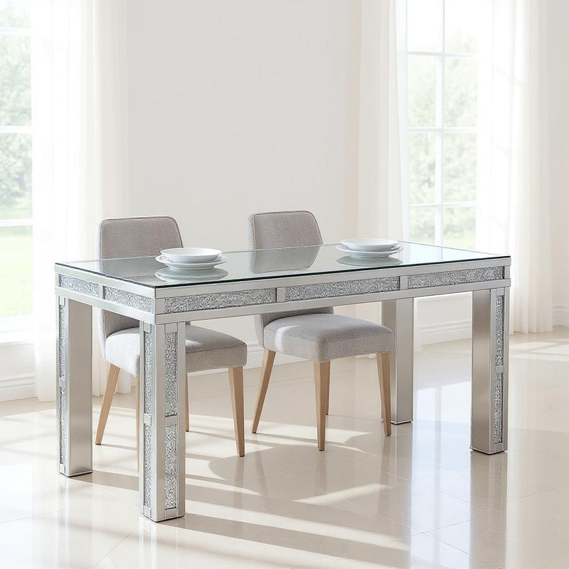 31" Mirrored Glass And Faux Crystal Dining Table - Silver