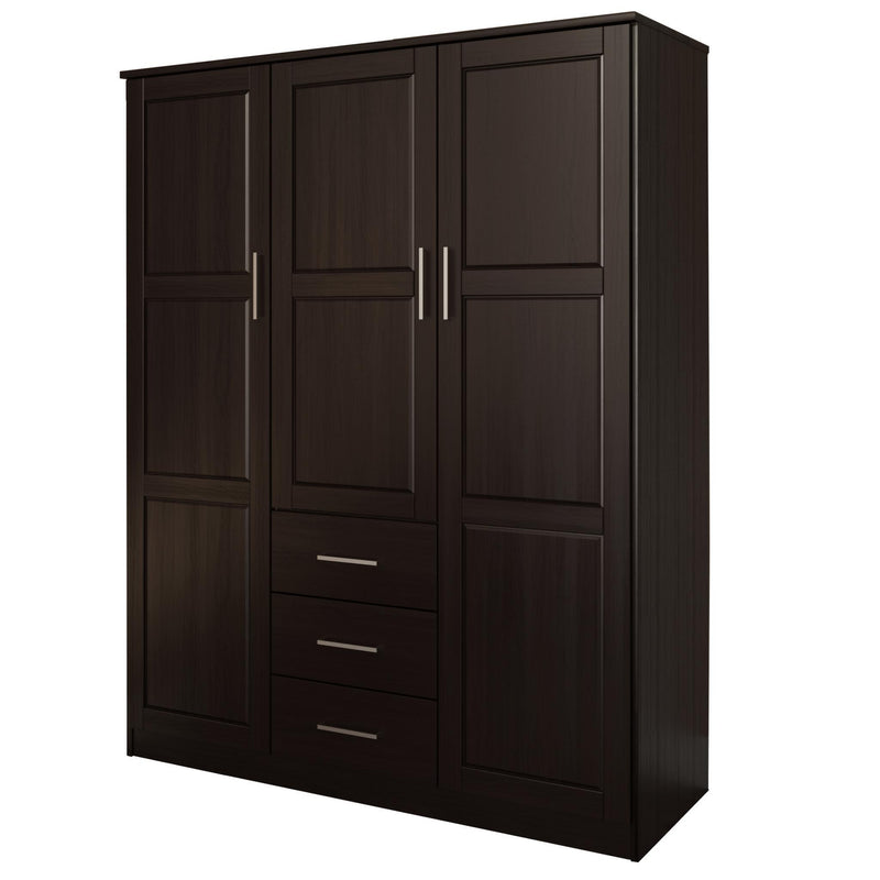Solid Wood Three Door Three Drawer Combo Dresser - Dark Brown