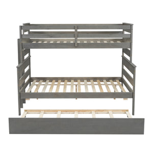 Wood Twin over Full Bunk Bed with Twin Size Trundle, Gray