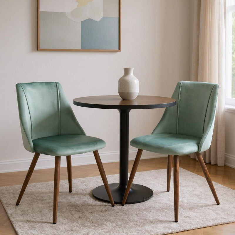 Upholstered Velvet Dining Side Chairs (Set of 2) - Sage / Brown