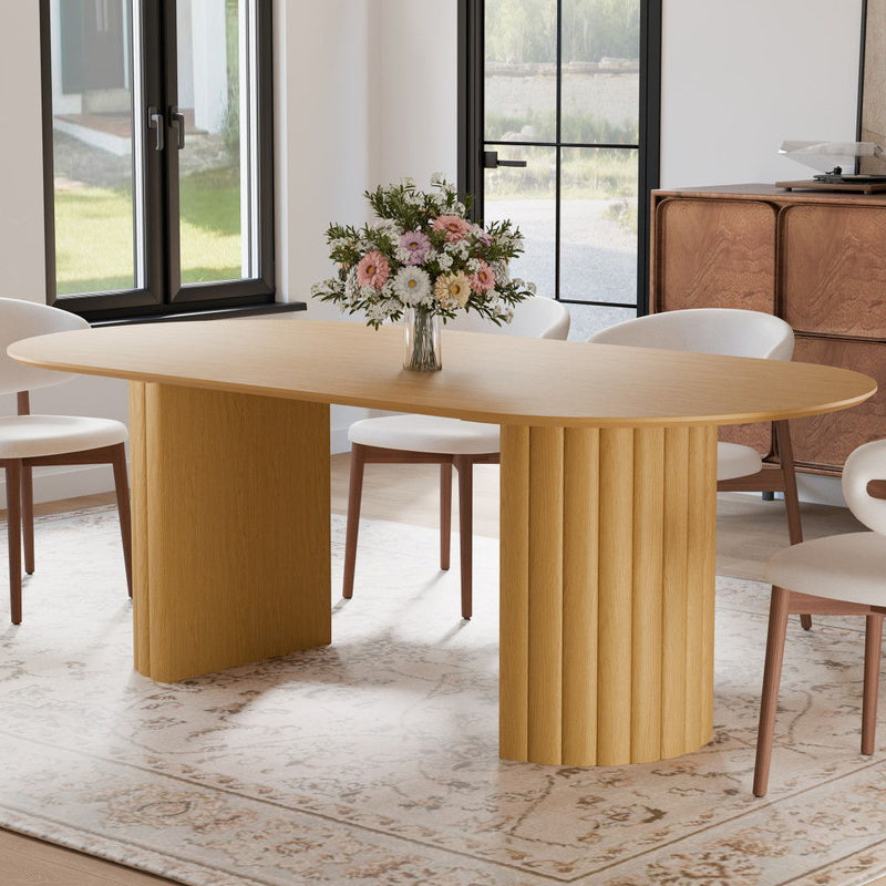 86'' Double Pedestal Base Oval Wood Dining Table - Natural
