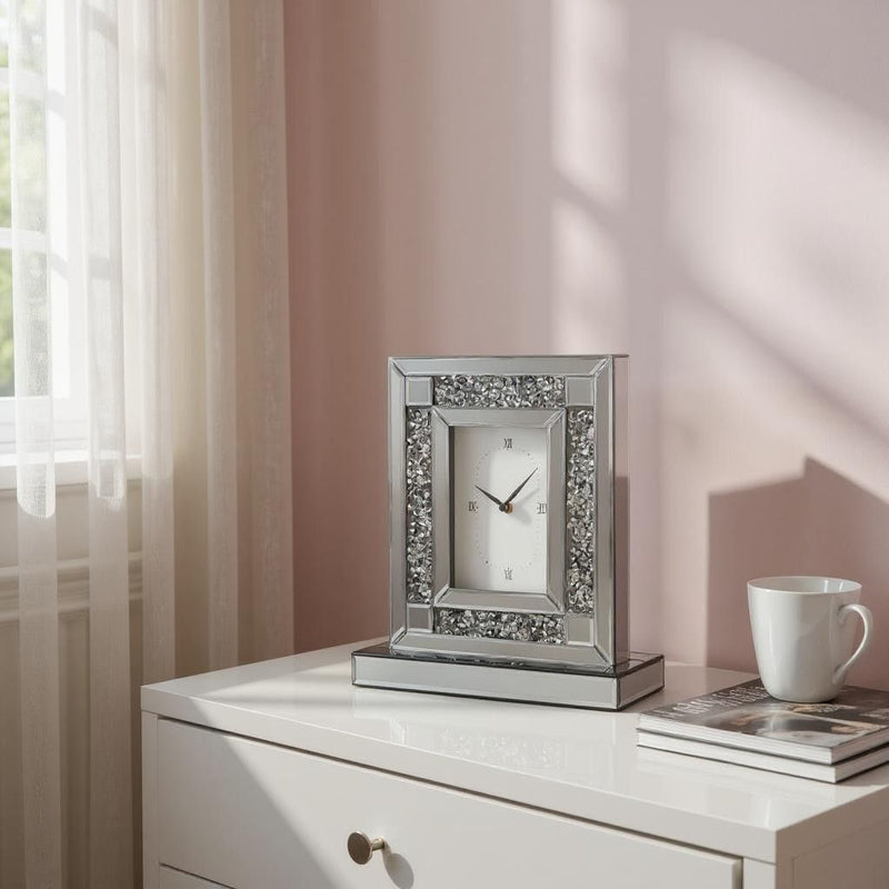 Mirrored Table Clock - Silver / Silver