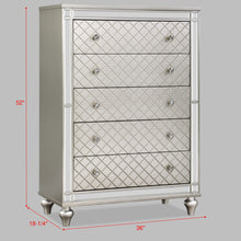 Load image into Gallery viewer, 5 Drawer Bedroom Chest With Diamond Patterned Fronts - Silver
