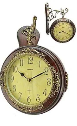 Silent Analog Ornate Round Wall Clock - Brown / Gold / Yellow