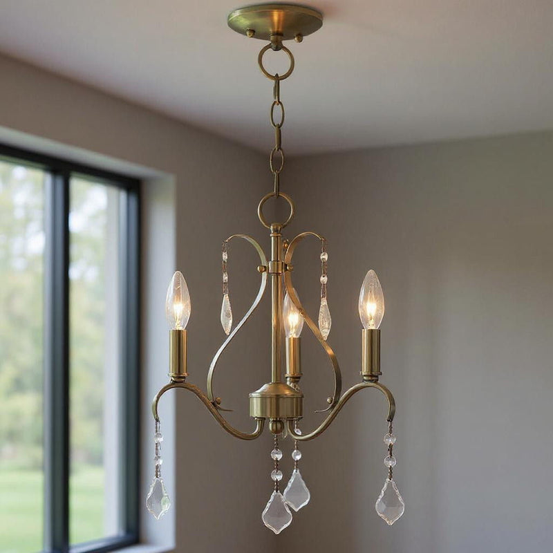 17" Three Light Dimmable Chandelier With Shades - Antiqued Brass