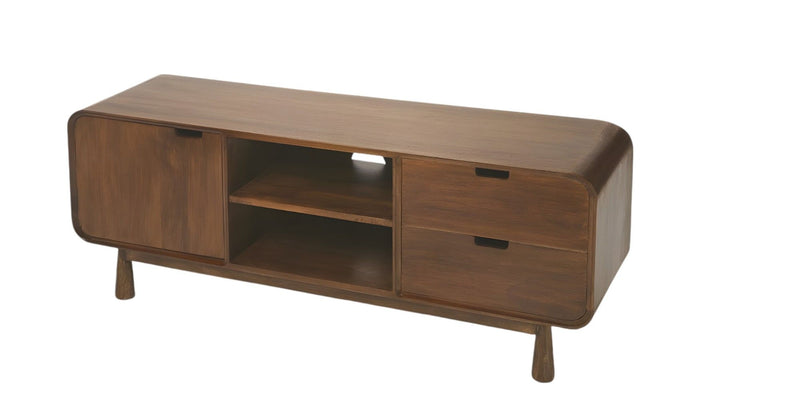 Wood Curved Edge Enclosed Storage TV Stand - Medium Brown