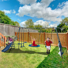 Load image into Gallery viewer, Interesting Six Function Swingset With Net Swing Metal Plastic Safe Swing Set 440Lbs For Outdoor Playground For Age 3+ With 31.5&quot; Net Swing - Gray / Blue
