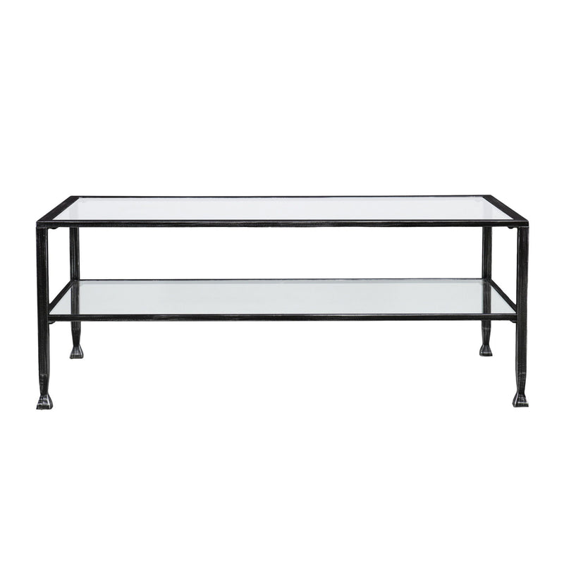 48" Glass Metal Rectangular Coffee Table - Black