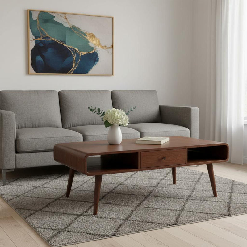 47" Solid Wood Coffee Table With Two Drawers Two Shelves - Chestnut