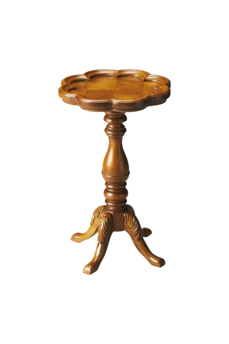 Wood Floral Top End Table - Medium Brown And Olive Ash