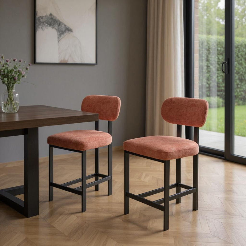 Fabric Metal Counter Height Bar Chairs (Set of 2) - Orange / Black