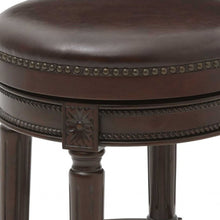 Load image into Gallery viewer, Brown Faux Leather Swivel Backless Counter Height Bar Chair - Dark Brown And Wood
