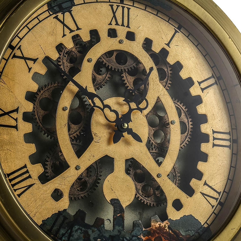 Industrial Style Round Wall Clock - Gold