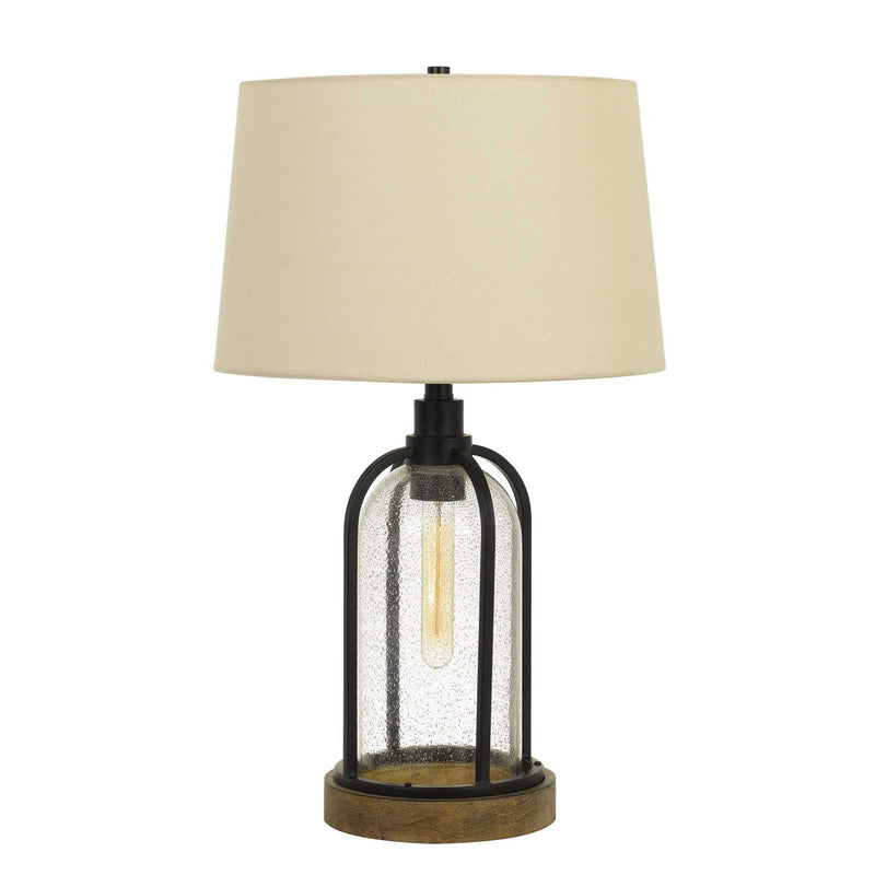 Metal Two Light Globe Table Lamp With Eggshell Empire Shade - Brown